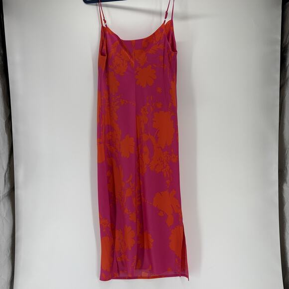 Bar III Slip Dress Womens Medium Pink Orange Floral Maxi Draped Neck - Picture 7 of 8